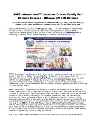 SAFE International™ Launches Ottawa Family Self Defense Courses