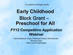 Early Childhood Block Grant Preschool for All