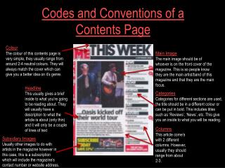 Codes and Conventions of a Contents Page