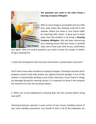 The questions you need to ask when hiring a Cleaning Company Hillingdon