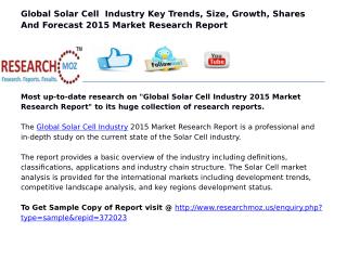 Global Solar Cell Industry 2015 Market Research Report