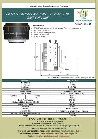 F-MOUNT MACHINE VISION LENSES | BALAJI OPTICS | INDIA