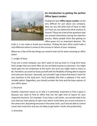 An introduction to getting the perfect Office Space London