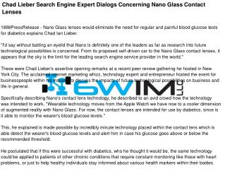 Chad Lieber Search Engine Expert Dialogs Concerning Nano Glass Contact Lenses