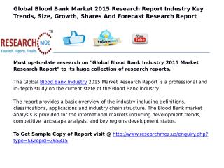 Global Blood Bank Industry 2015 Market Research Report