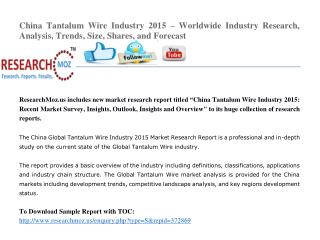 China Tantalum Wire Industry 2015 Market Research Report