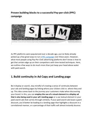 Proven Building Blocks To A Successful Pay-Per-Click (PPC) Campaign