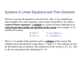 Systems of Linear Equations and Their Solutions
