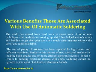 Various Benefits Those Are Associated With Use Of Automatic Soldering