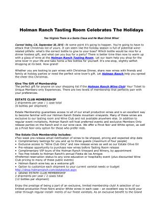 Holman Ranch Tasting Room Celebrates The Holidays