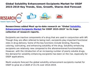 Global Solubility Enhancement Excipients Market for OSDF 2015-2019