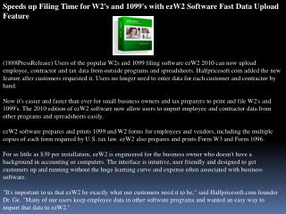 Speeds up Filing Time for W2's and 1099's with ezW2 Software