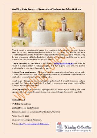 Wedding Cake Topper – Know About Various Available Options