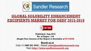 World Solubility Enhancement Excipients Market for OSDF to Grow at 15.1% CAGR to 2019 Says a New Research Report