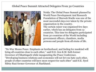 Global Peace Summit Attracted Delegates From 30 Countries