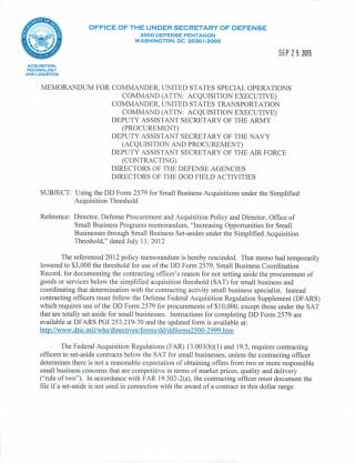 Blog 112 DoD Memorandum on Small Business Set-asides under the Simplified Acquisition Threshold