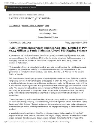 Blog 116 PAE Government Services and RM Asia (HK) Limited to Pay $1.45 Million To Settle Claims In Alleged Bid Riggin