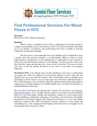 Find Professional Services For Wood Floors in NYC