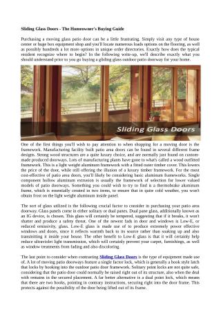 Sliding Glass Doors - The Homeowner's Buying Guide