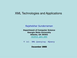 XML Technologies and Applications
