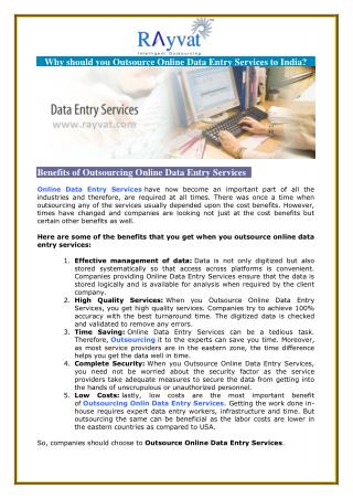 Why should you Outsource Online Data Entry Services to India?