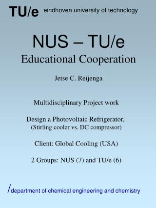 NUS – TU/e Educational Cooperation Jetse C. Reijenga