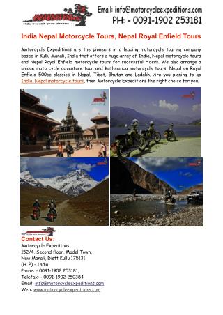 India Nepal Motorcycle Tours, Nepal Royal Enfield Tours