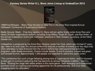 Fantasy Series Writer K.L. Bone Joins Lineup at UndeadCon 2015
