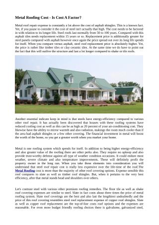 Metal Roofing Cost - Is Cost A Factor?