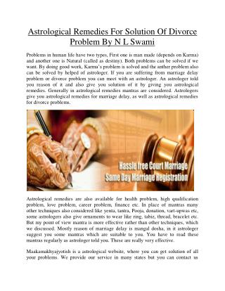 Astrological Remedies For solution of divorce problem by N L Swami