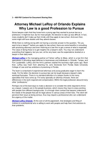 Attorney Michael LeRoy of Orlando Explains Why Law is a good Profession to Pursue