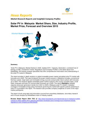 Solar PV in Malaysia 2015 market Analysis and Forecast