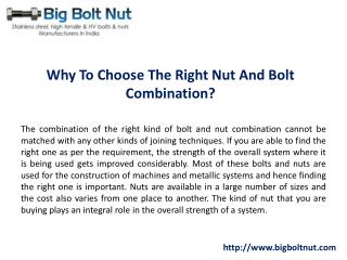 Why To Choose The Right Nut And Bolt Combination?