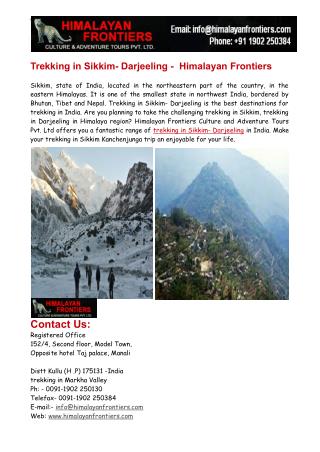 Trekking in Sikkim & Trekking in Darjeeling - Himalayan Frontiers