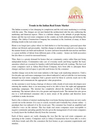 Aditya Construction company Trends in the Indian Real Estate Market