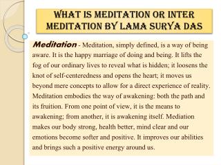 What is Meditation or Inter Meditation By Lama Surya Das