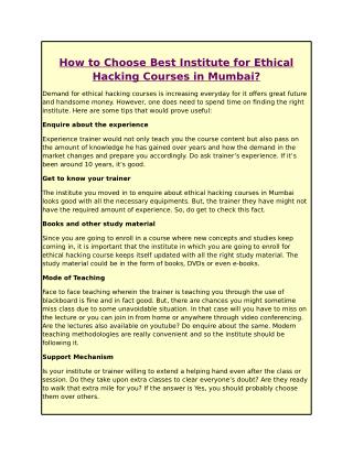 How to Choose Best Institute for Ethical Hacking Courses in Mumbai?