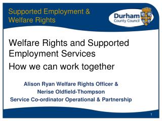 Supported Employment &amp; Welfare Rights