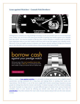 Loan against Watches – Consult Fish Brothers