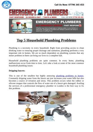 Top 5 Household Plumbing Problems