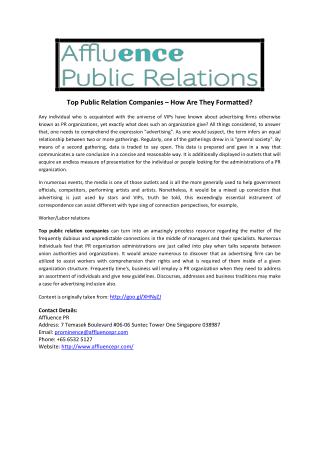 Top Public Relation Companies – How Are They Formatted?