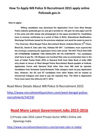 How to Apply WB Police SI Recruitment 2015 Apply Online Policewb.gov.In