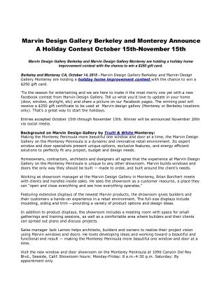 Marvin Design Gallery Berkeley and Monterey Announce A Holiday Contest October 15th-November 15th