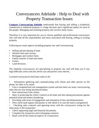 Conveyancers Adelaide : Help to Deal with Property Transaction Issues