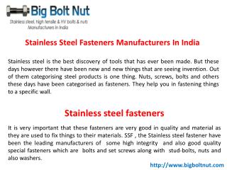 Stainless Steel Fasteners Manufacturers In India
