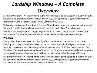 Lordship Windows – A Complete Overview