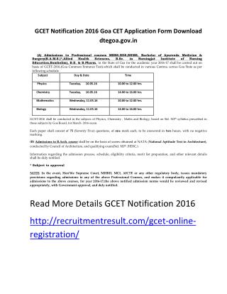 GCET Notification 2016 Goa CET Application Form Download Dtegoa.gov.In