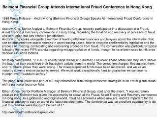 Belmont Financial Group Attends International Fraud Conference In Hong Kong