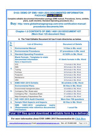 EMS 14001:2015 Documentation Kit by Global manager group