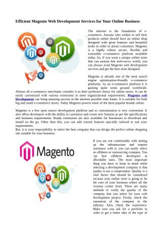 Efficient Magento Web Development Services for Your Online Business